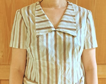 Blusa original vintage años 50 marrón beige rockabilly entallada swing fashion 40/L manga corta