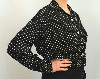 Vintage 50er Jahre Bluse Größe 36 Polka Dot schwarz weiß formal gepunktet