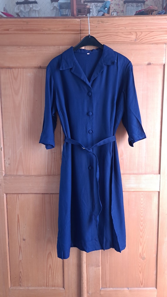 1950s vintage dress 42 XL linen collar plain mini… - image 1