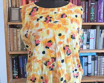 Original vintage blouse 60s cotton yellow red black sleeveless short sleeve shirt T-shirt ooak rare