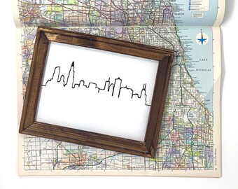 Arte mural del horizonte de Chicago / Arte del horizonte de la ciudad estilo lienzo invertido, decoración de pared minimalista de la ciudad, regalo de viaje, Navidad en Chicago