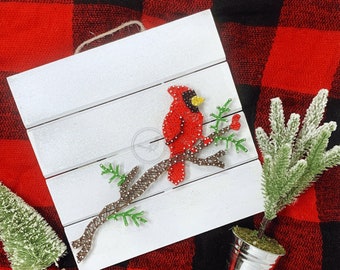 Cardinal String Art | cardinal on a branch winter wall art, in memory of a loved one home decor