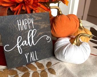 Happy Fall Y'all Shelf Sitter Sign | farmhouse inspired home decor, fall seasonal shelf decorations