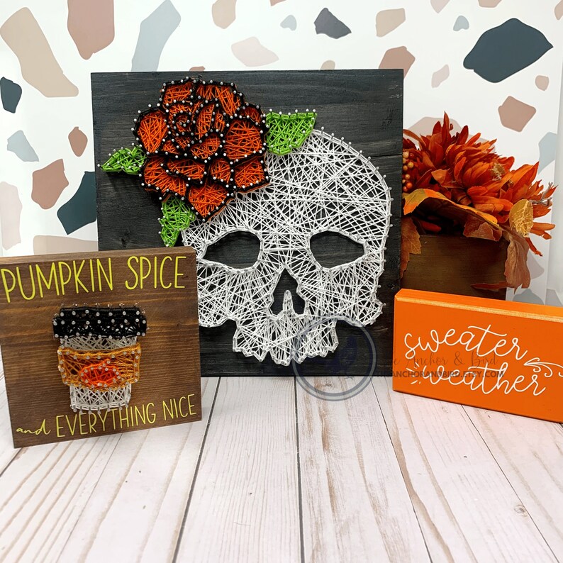 Floral Skull String Art Wall Decor Skull Halloween Decor Etsy
