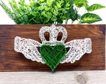 Claddagh String Art | Irish home decor, St. Patrick's Day wall art, handmade Irish wooden sign gift