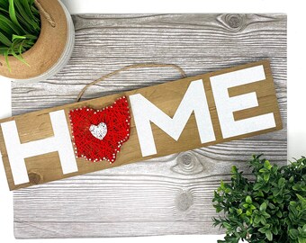 Home State with Heart String Art Sign | hometown wall decor, home is where the heart is string art