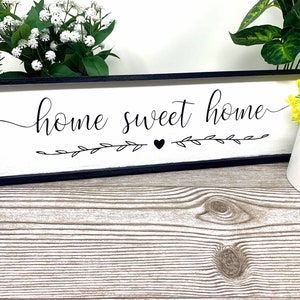 Home Sweet Home Hand-Painted Sign | black and white painted wood sign, farmhouse inspired home decor, housewarming gift
