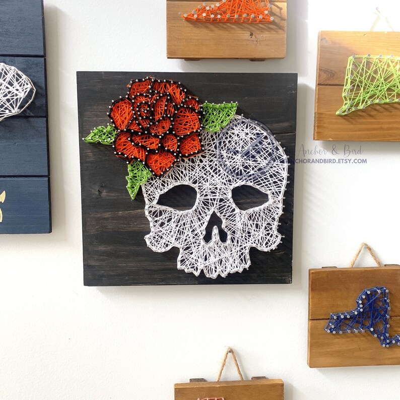 Floral Skull String Art Wall Decor Skull Halloween Decor Etsy