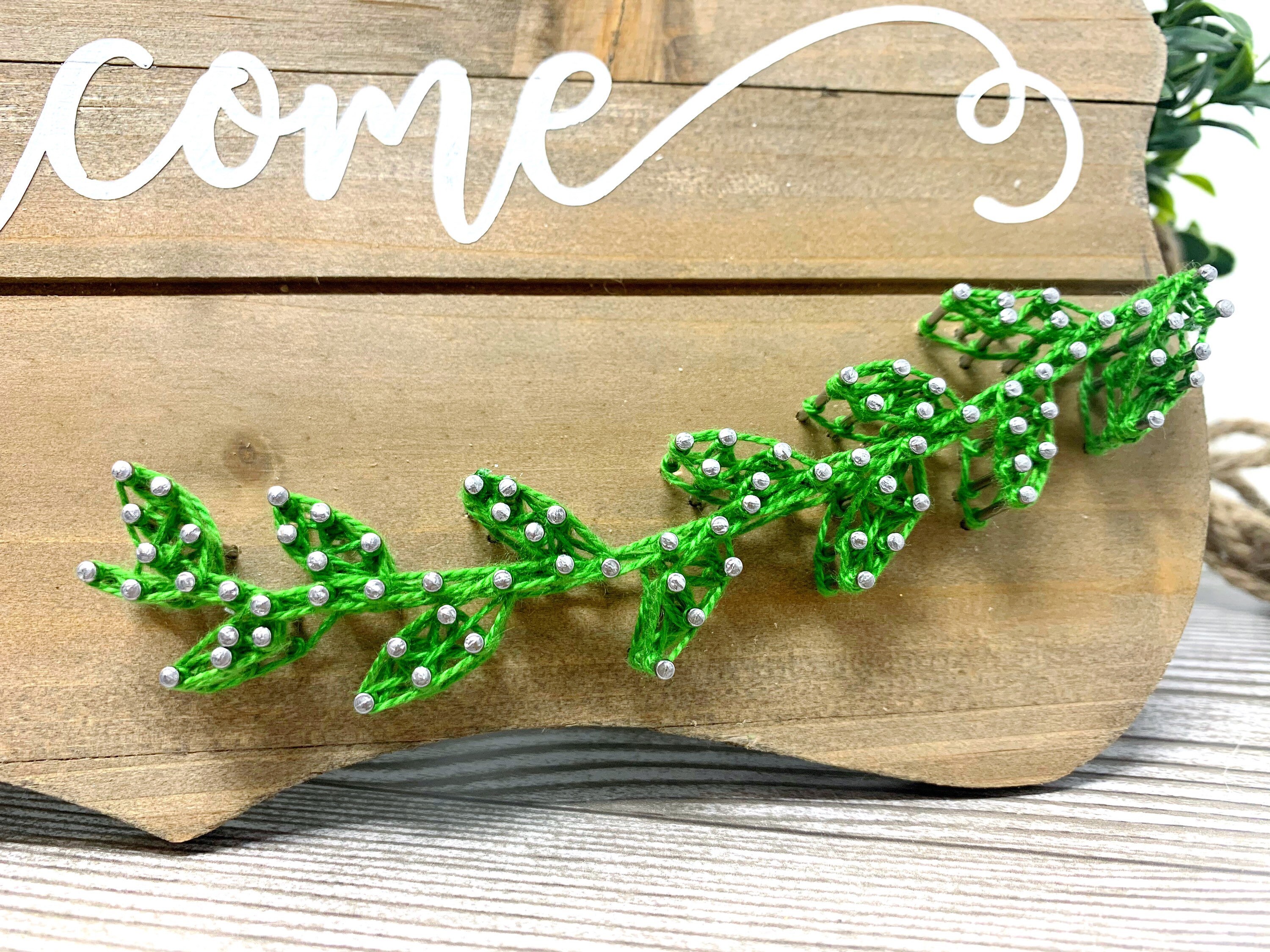 Welcome Sign With Laurel String Art | Wood Plaque Sign, Rustic Door ...