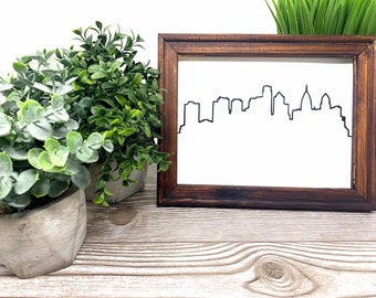 Arte de pared del horizonte de Filadelfia / Arte de pared del horizonte de la ciudad estilo lienzo invertido, decoración de pared minimalista de la ciudad, regalo de viaje