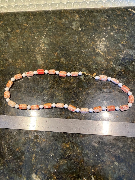 Miriam Haskell Verigated Rose/White Necklace