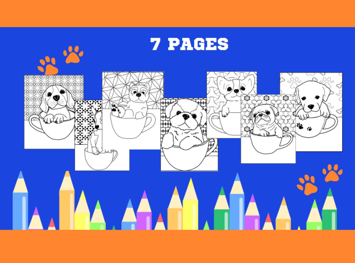Teacup Puppy Coloring Pages, Instant Download, Print From Home, Kids ...
