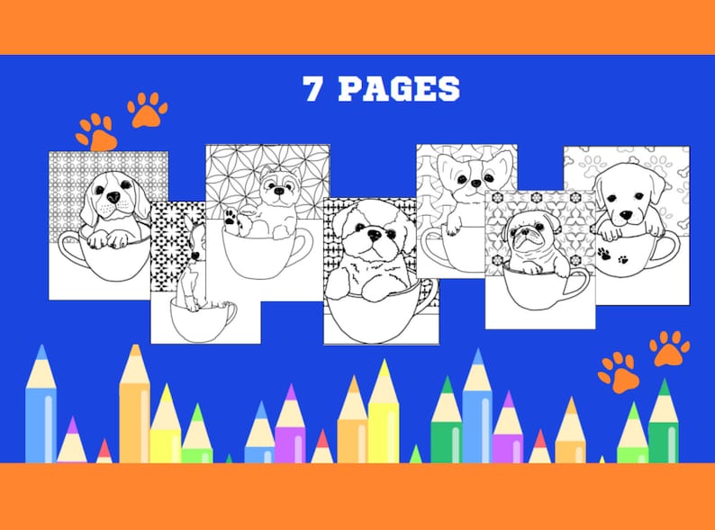 Teacup Puppy Coloring Pages, Instant Download, Print From Home, Kids