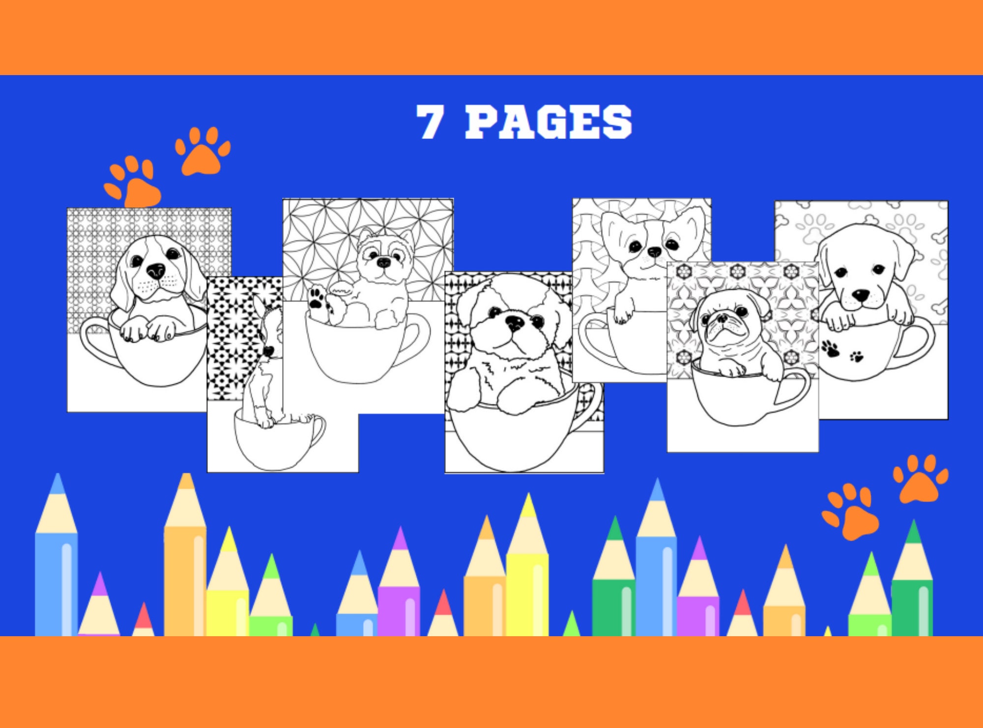 Teacup Puppy Coloring Pages, Instant Download, Print From Home, Kids Coloring Book Pages, Adult