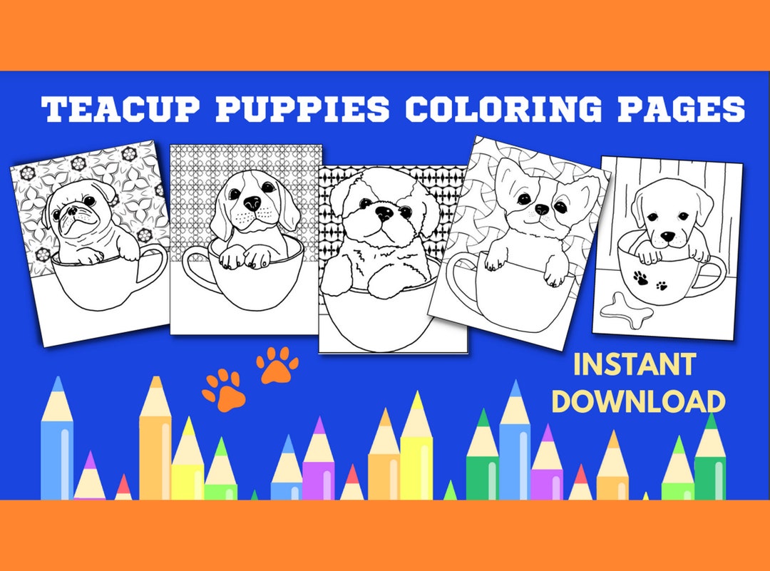 Teacup Puppy Coloring Pages, Instant Download, Print From Home, Kids Coloring Book Pages, Adult