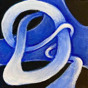 Alfabeto, azul, mini arte, acrílico abstrato, pintura em tela. letra D, arte de mesa, arte de parede em tela, pintura sem moldura, forma orgânica