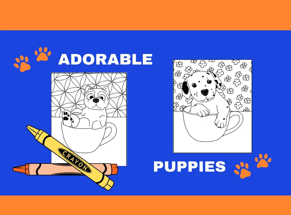 Teacup Puppy Coloring Pages, Instant Download, Print From Home, Kids Coloring Book Pages, Adult