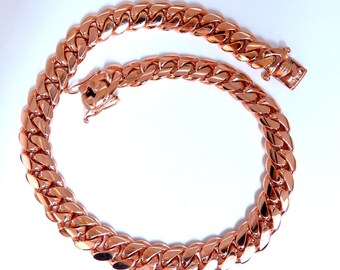 Classic Solid Cuban Link Necklace 14kt 276Grams 28inch 14.5mm Rose Gold 18 inch