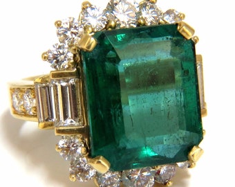 GIA Certified 17.60ct natural green emerald diamonds ring 18kt "F1"