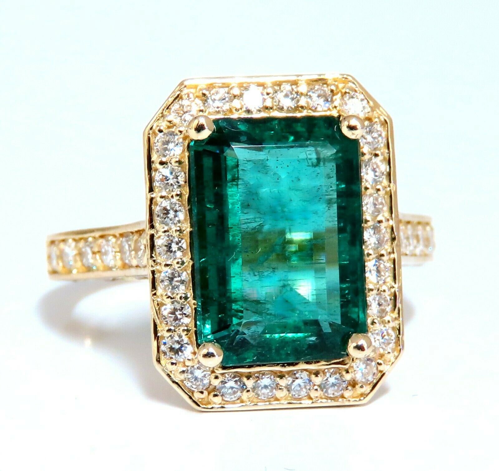 5.40ct Natural Vivid Green Emerald Diamonds Gilt Deco Ring Etsy UK