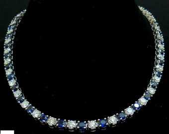 18KT 33.68CT Natural Top Gem Sapphire Diamond Necklace Best Eternity