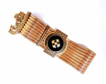 Antique European Slide Cuff Emblem Iconic Bracelet 14kt &Tassel Slide Adjustable