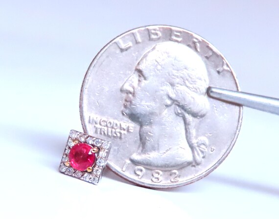 Petite Natural Ruby Diamond Cluster Stud Earrings… - image 3