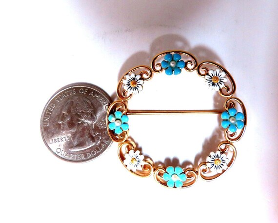 Vintage Estate Handmade Enamel White Blue Daisy C… - image 2