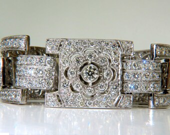 Magnificent 20ct Natural Round Diamonds Wide Cuff Link Bracelet 18kt