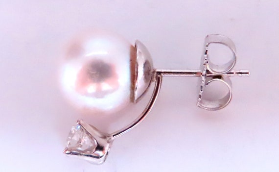 8mm Natural White South Seas Pearl Diamond Stud E… - image 3