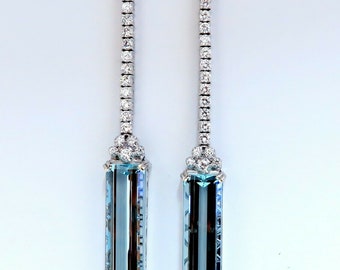 GIA Certified 62.22ct Natural Aquamarine Diamonds Dangle Earrings 18Kt Platinum