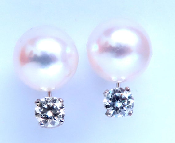 8mm Natural White South Seas Pearl Diamond Stud E… - image 1