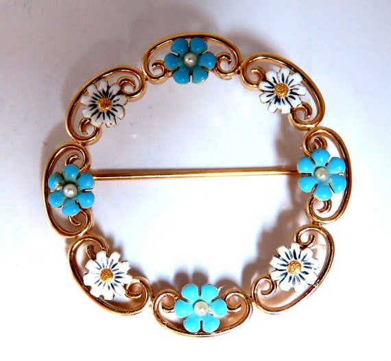 Vintage Estate Handmade Enamel White Blue Daisy C… - image 1