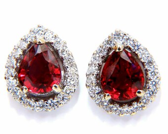 GIA Certified 1.19 & 1.28ct. Natural ruby diamond earrings 18 Karat Cluster