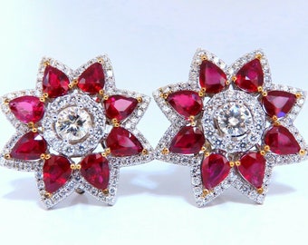 18.60ct GIA Certified Diamond Ruby Cluster Earrings 18kt