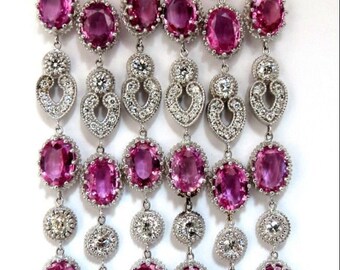 34.68ct Natural Pink Sapphire Diamonds Chandelier Earrings 18 Karat Dangle Lust