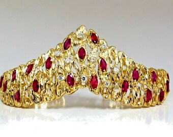 6.00ct Natural Ruby Diamond Coral Patina Chevron Cuff Bracelet 18 Karat