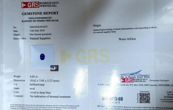 GRS Certified 4.05ct Natural No Heat Blue Sapphir… - image 4