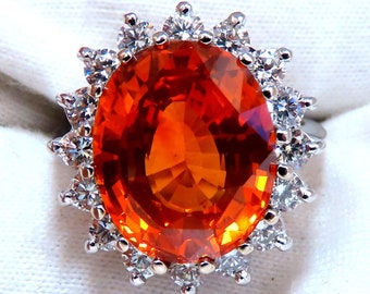 10.13ct GIA Certified Natural Orange Sapphire diamonds ring 14kt