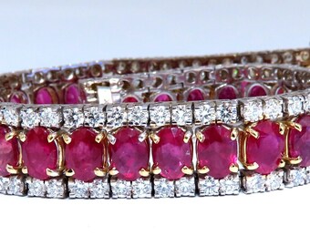 54.78ct Natural Ruby Diamonds Tennis Bracelet 14kt