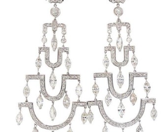 Step Tier Extra Wide Long Chandelier Class Deco Dangle Earrings 18kt Ref 12319