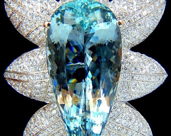 GIA Certified 69.37CT Natural Aquamarine Diamonds 3D Pendant Brooch 18Kt