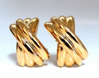 14kt Gold Raised X Clip Earrings Elongated