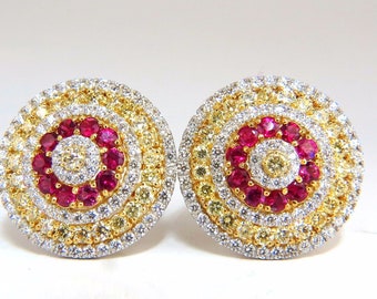 9.55ct natural ruby diamonds cluster earrings 18k Circular Dome Omega Clips