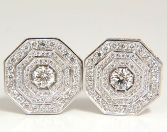 4.00CT Bead Set Architectural Octagonal Step Diamonds Clip Earrings 18KT