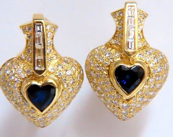 Heart Natural Sapphire Clip Earrings 7.00ct Raised Dome 18 Karat