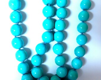 GIA Certified Vintage Natural Fine Turquoise Bead Necklace 18kt