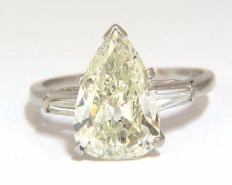 GIA Certified 3.77ct Pear Shape Diamond Ring Platinum Classic Engagement