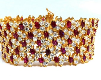 44.58ct Natural Ruby Diamond Wide Cuff Bracelet 14kt Flex Mesh