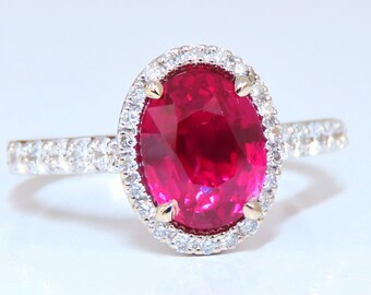 GIA certified 3.03ct no heat natural ruby diamond ring 18kt classic halo